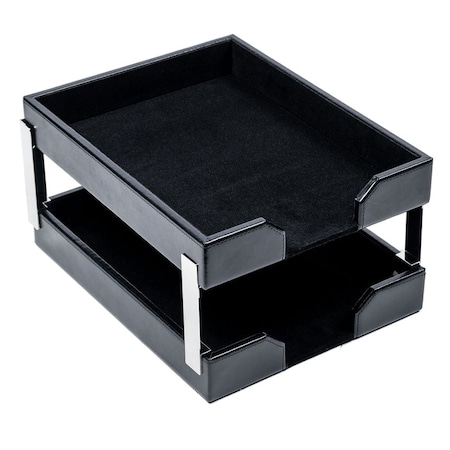 Dacasso Black Bonded Leather Double Letter Trays AG-1422